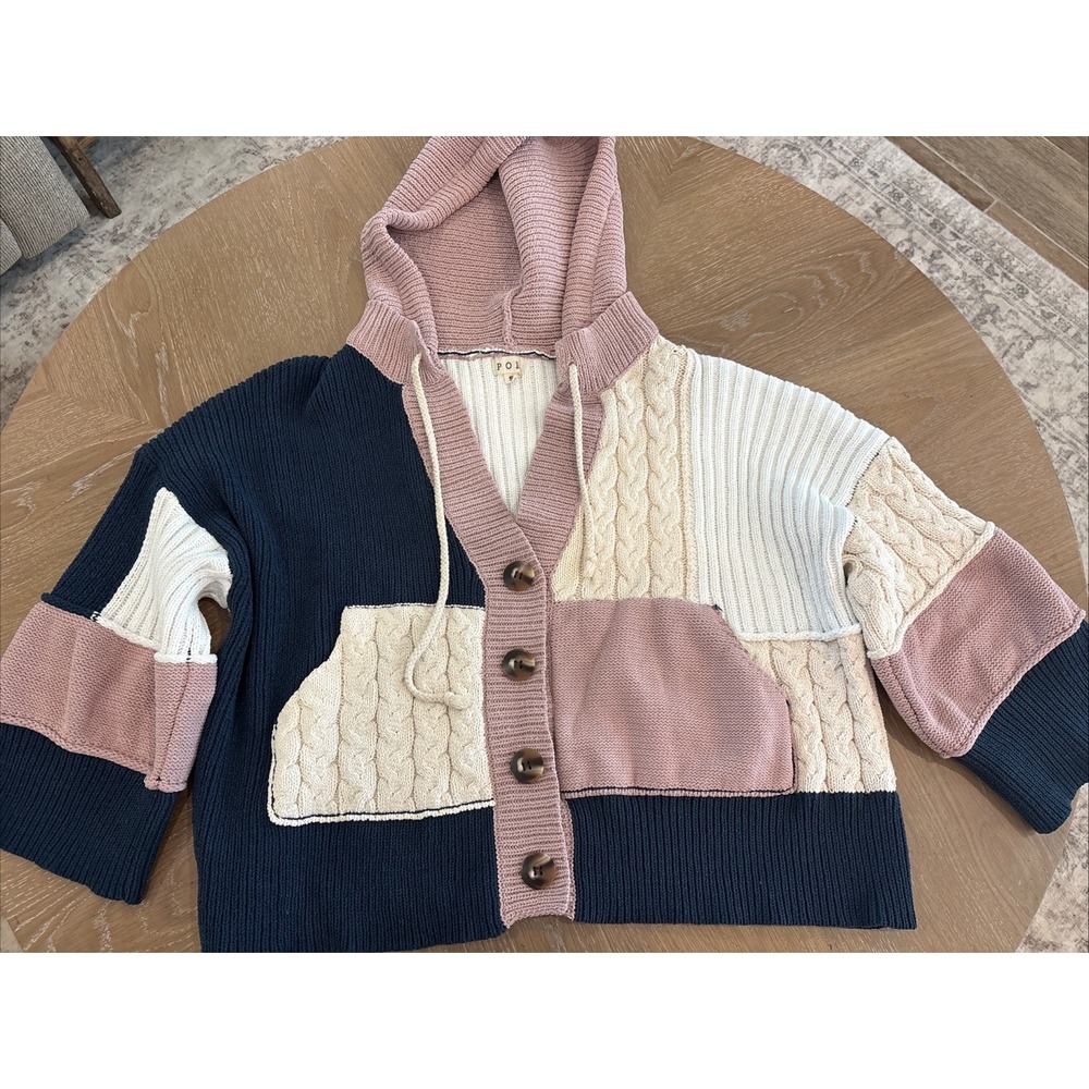 POL Oversized Boutique Quilted Knit Sweater Pink, Cream And Blue